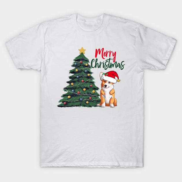 Merry Christmas Corgi in Santa Hat T-Shirt by epiclovedesigns